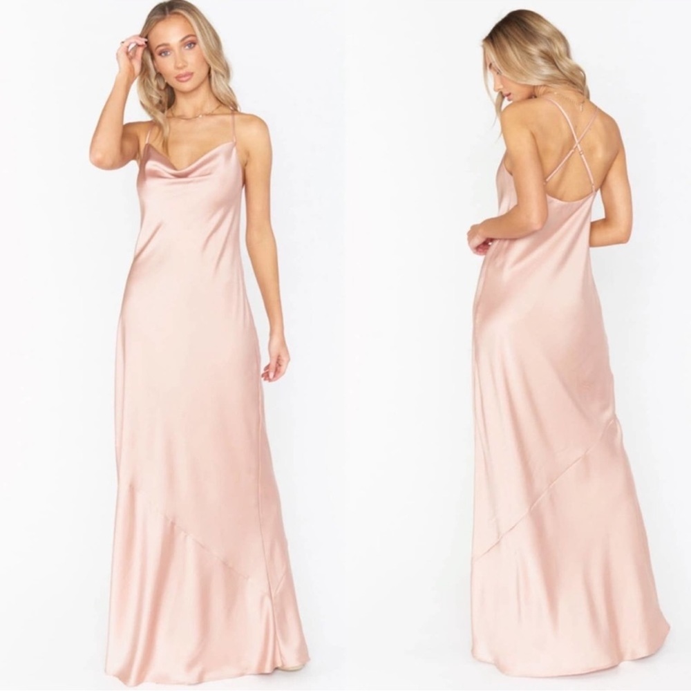 Show me your mumu pink cowl neck gown